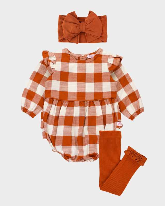 Girl's Rust Bubble Romper & Tights Set, Size Newborn-2T